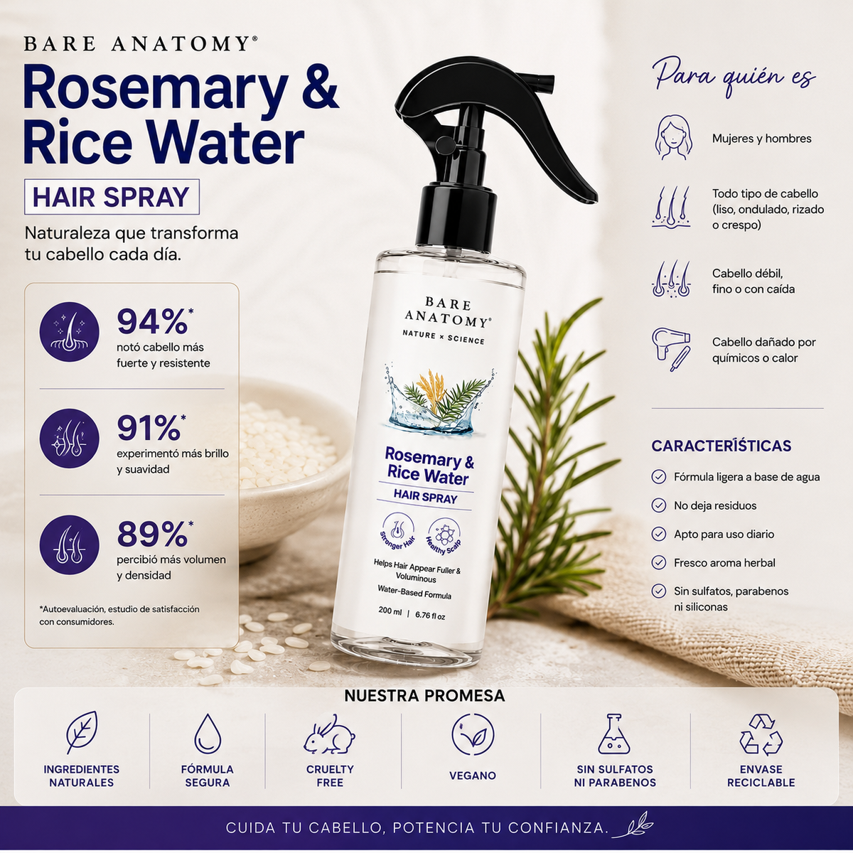 Bare Anatomy Rosemary & Rice Water Hair Spray