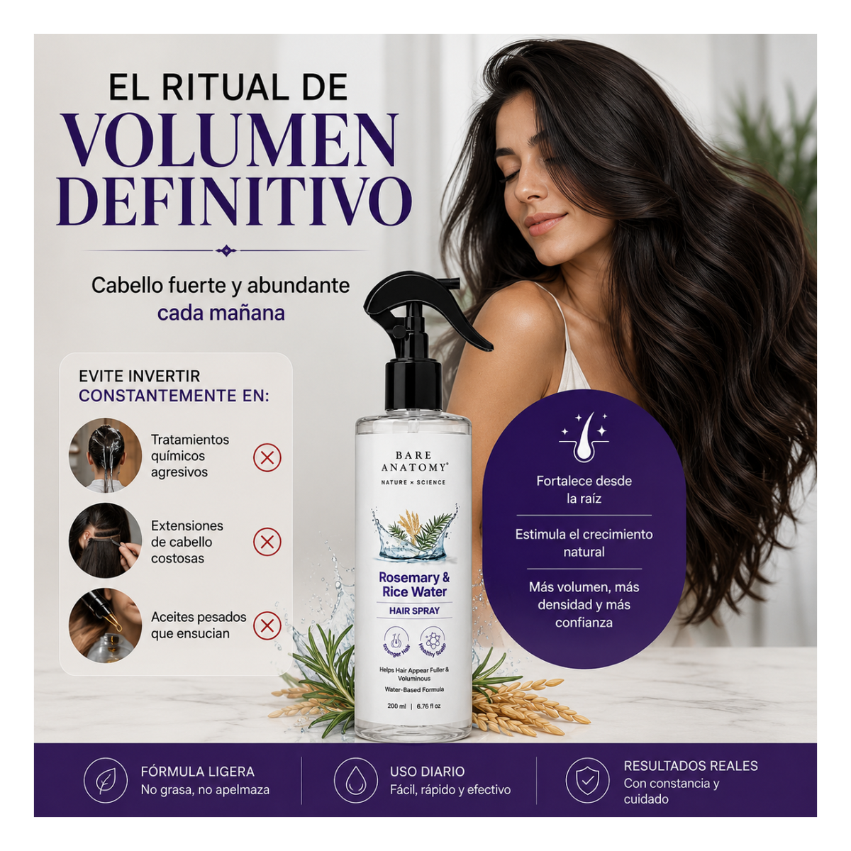 Cabello fuerte y abundante cada mañana